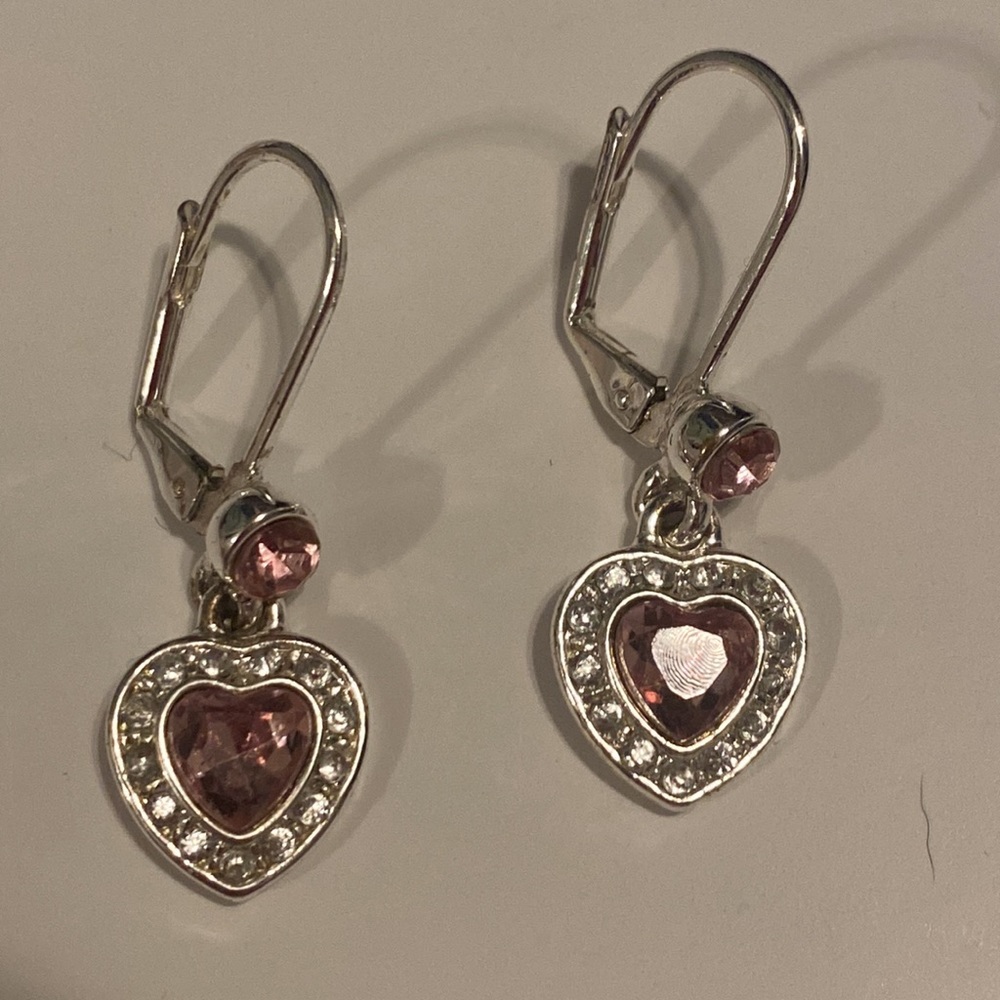 Heart crystal dangly earrings